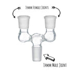 Double Bowl Joint Adapter - 14mm Male to Dual 14mm Female