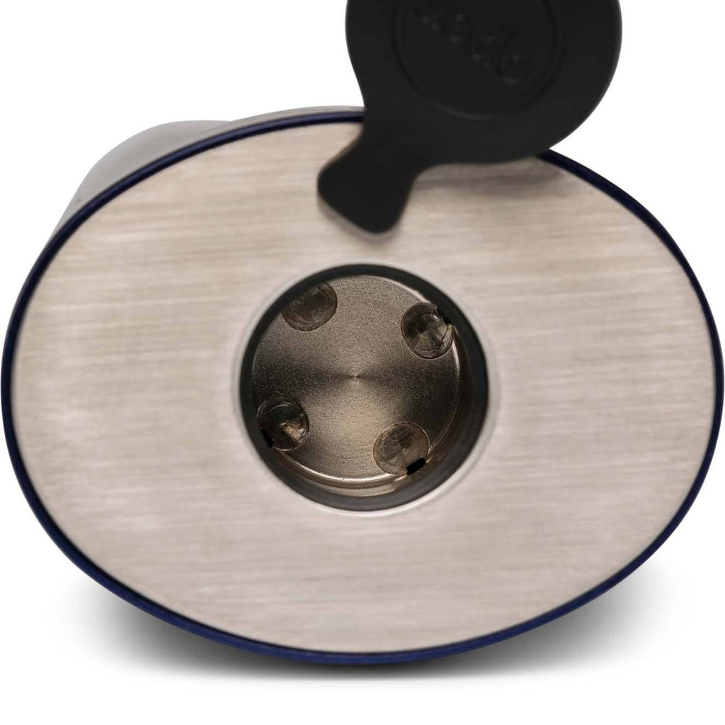 a close up of a metal object on a white background